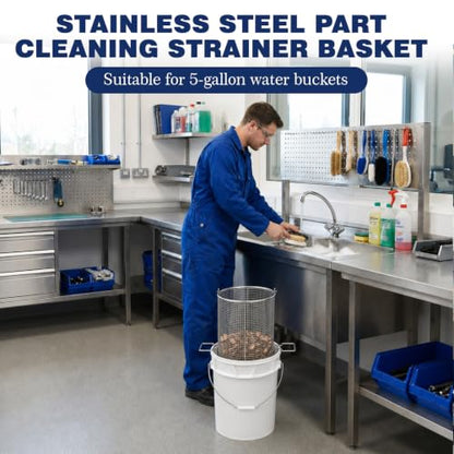 2 Pcs 1/4″ Mesh 5 Gallon Dip and Drain Stainless Steel Part Cleaning Strainer Basket for Buckets, Swing Handle, for Mechanics Auto Parts Washing Garage Shop Home Workshop, Bucket Not Included - size: 5 Gallon,1/4″