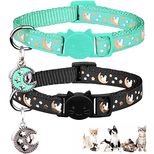 Baeuppit 2Pcs Breakaway Cats Collars Cat Collars for Boy & Girl Cats Adjustable Kitten Collars with Bell,Black+Teal - color: Black+Teal, size: 7.0-10.7''