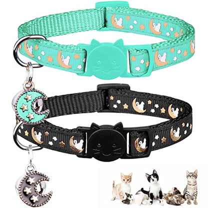 Baeuppit 2Pcs Breakaway Cats Collars Cat Collars for Boy & Girl Cats Adjustable Kitten Collars with Bell,Black+Teal - color: Black+Teal, size: 7.0-10.7''