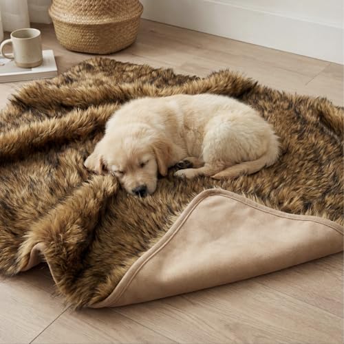 IHAPPYDOG Faux Fur Dog Blanket, Waterproof Couch Cover, Brown 40"x30" | Plush Sheepskin Style Pet Throw for Sofa, Bed, and Car, Washable Furniture Cover that Protects From Fur and Spills - color: Brown, size: 40" x 30"