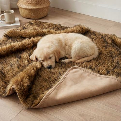 IHAPPYDOG Faux Fur Dog Blanket, Waterproof Couch Cover, Brown 40"x30" | Plush Sheepskin Style Pet Throw for Sofa, Bed, and Car, Washable Furniture Cover that Protects From Fur and Spills - color: Brown, size: 40" x 30"