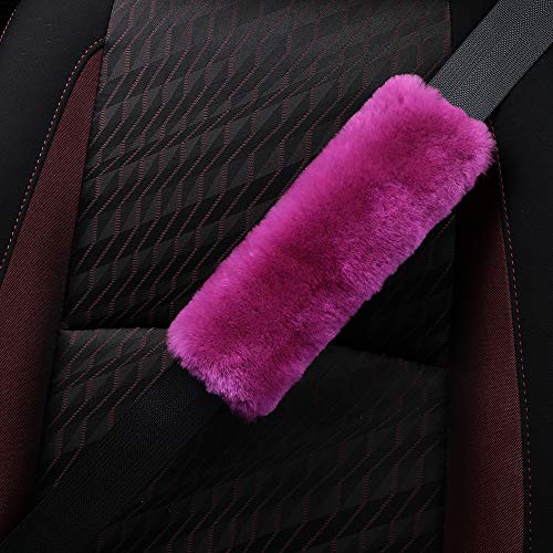OGLAND 2 Pack Sheepskin Car Seat Belt Cover Pads | Wool Seatbelt Cushions - color: F-PInk, size: Shearling Wool
