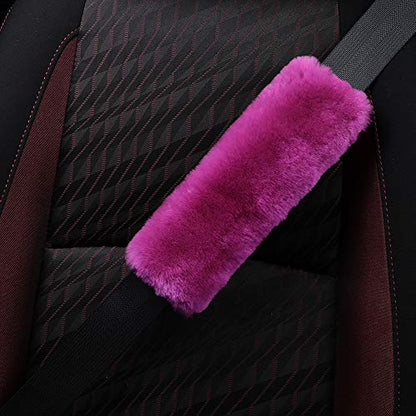 OGLAND 2 Pack Sheepskin Car Seat Belt Cover Pads | Wool Seatbelt Cushions - color: F-PInk, size: Shearling Wool