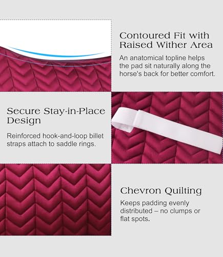 All Purpose Saddle Pad for Horses Wither Relief English Saddle Pad | Contoured Wither Relief w/ Cushioned Padding, Secure Girth Loops & Two-Tone Trim, Ideal for Training, English Riding&Jumping - color: Retro Magenta