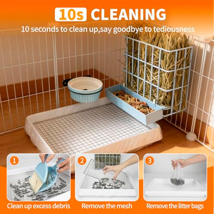 BESNEW 3 in 1 Rabbit Hay Feeder with Litter Box,Upgraded Metal Hay Rack & Litter Tray & Water Bowl,Quick Cleaning,Easy to Install,Bunny Supplies for Rabbit Guinea Pig Chinchilla Small Animals - color: Blue, size: 10in set