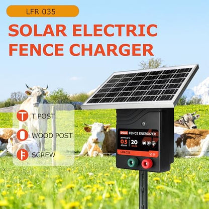 Solar Electric Fence Charger, 0.5 J Fence Energizer with 10W Solar Panel - size: LFR 035