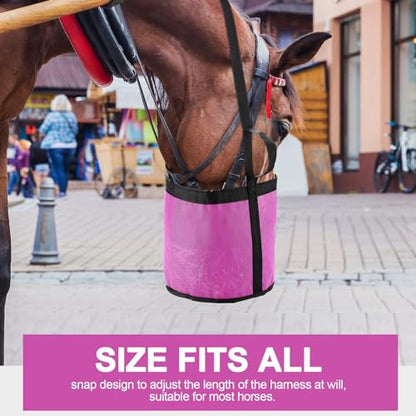 2 Pcs Horse Feed Bag, Heavy Duty Mesh Feeder with Adjustable Strap, Pink - color: Pink