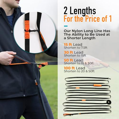 15ft Long Leash for Dogs - Long Line Dog Leash for Training Recall/Commands at Distance - Nylon, Heavy Duty - Ideal for Large & Small Breeds - size: 15ft