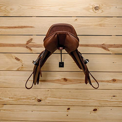 EASY-UP Collapsible Wooden Wall Mounted Saddle Rack | Convenient Collapsible Design | Fits English & Dressage Saddles | Exquisite Wood & Metal Blend | Color Medium Brown