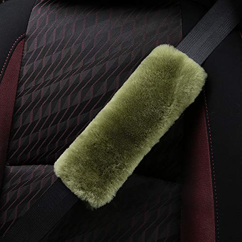 Green 2 Pack Sheepskin Car Seat Belt Cover Pads | Wool Seatbelt Cushions - color: Pea Green, size: Shearling Wool