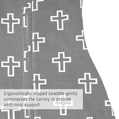 Woombie Grow with Me Baby Swaddle, Convertible Swaddle Fits 0-9 Months, Expands to Wearable Blanket for up to 18 Months, Grey Crosses - color: Grey Crosses, style: Grow With Me