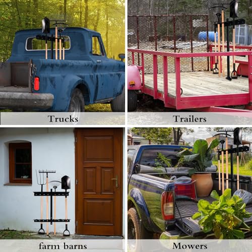 MEWSDEN Trailer Racks for Lawn Equipment, Trailer Tool Rack Shovel Holder for Shovels, Rakes, Hoes, Landscape Hand Tool Rack for Open Trailers, Lawncare Accessories, with 6 Tool Holes&Rubber Grommets