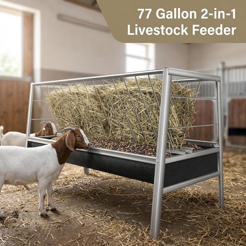 30 Gallon Large Livestock Feeding Trough, 59-Inch Heavy Duty Galvanized Steel Hay Feeder for 15+ Goats, Rust-Proof Metal Sheep Feeder for Pigs, Horses, and Cattle, Ideal for Farm & Ranch