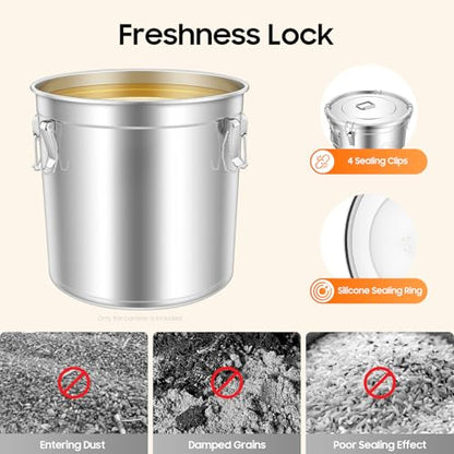 12.7Gal Stainless Steel Canister with Airtight Lid 58-73Lbs Flour Storage Containers for Kitchen Metal Rice Bucket Coffee Canister Dog Food Container Milk Can w/Handles&Sealing Buckles (48L) - color: 48L