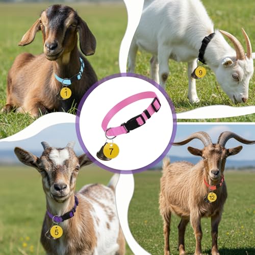 20 Pack Goat Collars with Bells, Adjustable Nylon Collar Set