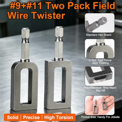 Electric Drill Wire Twisting Tool – 2PCS Heavy Duty Wire Twister Set, 1/4" Hex Shank Fast Twisting Tool for Fencing, Rebar Tying & Construction (9# & 11#)