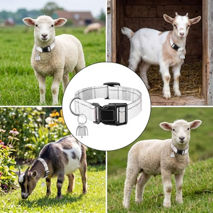 Goat Collar with Copper Bell Set for Sheep Lambs Pygmy Goat,White Stripes