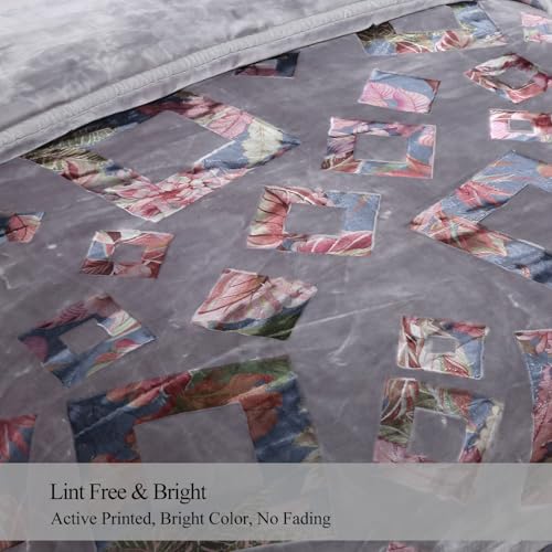 JML Raschel Fleece Blanket King Heavy,10.5 lbs, 87" x 94", Grey Frames | Korean Style, 2 Ply A&B Printed Embossed, Plush Soft Thick Warm for Winter - color: Grey Frames