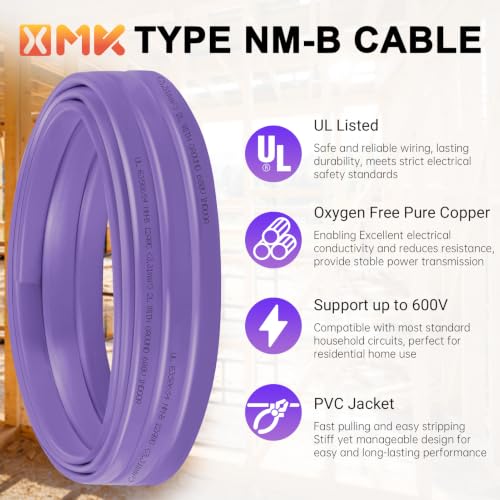 XMK 10FT NM-B 12/3 Wire with Ground,12 Gauge 3 Conductor Electrical Wire - size: 10ft, style: 12 AWG-3 Conductor w/ Ground