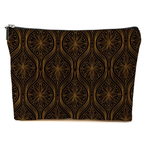 Blue Leaves Dark Brown Gold Print Makeup Bag Cosmetic Bag - color: Multicolor 1609