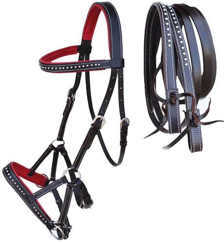 CHALLENGER Horse Western Horse Western English Leather Bitless Sidepull Bridle w/Reins Red 7708BRR-F