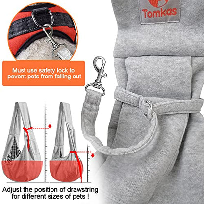 Tomkas Small Dog Cat Sling Carrier Puppy Purse Travel Wrap Soft Crossbody Pet Bag (Gray, M - Classic Pocket & Classic Strap) - color: Gray