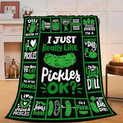 Pickle Blanket Super Soft Warm Pickle Fleece Throw Blanket I Just Really Like Pickle Women Girls Cozy Fluffy Lightweight Flannel Gifts Blankets for Men Adults 60"X50" - color: Pickle, size: 60"x50"