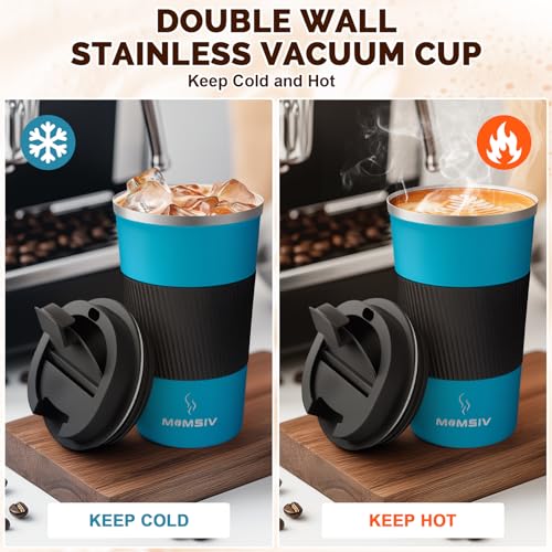 MMOMSIV 12oz Travel Coffee Mug, Insulated Coffee Cup with Leak-proof Lid - color: B-Dark Blue-12oz
