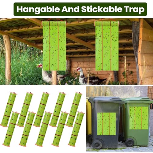 Qualirey 12 Rolls Fly Traps 157ft Fluorescent Green Hanging Sticky - size: 157 Feet