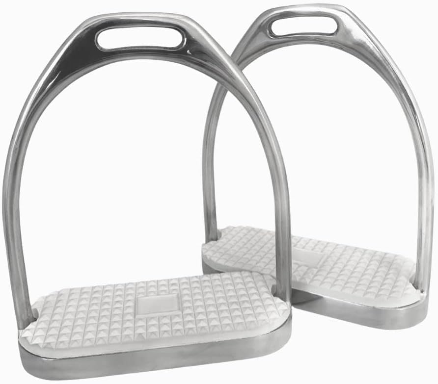 AJ Tack Stainless Steel Fillis Stirrup Irons with Rubber Pads | Classic English Saddle Style, Ideal for Schooling & Show, Stable Support & Proper Alignment, Enhanced Grip, Sold in Pairs - size: 5"