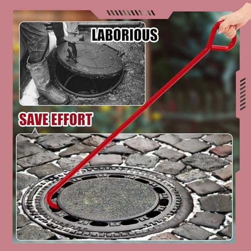 Therwen 1 Pcs Manhole Cover Hook 36 Inch with 5/8" Hex Alloy Steel Rigid Heavy Duty Manhole Cover Lifter with Inline Handle for Lid Puller Moving(Red) - color: Red, size: 36 Inch