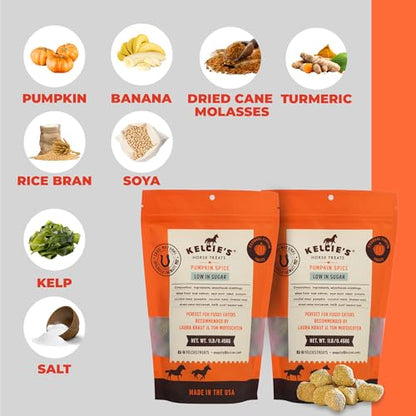 Kelcies Pumpkin Spice Horses Treats - Low Sugar, Starch, and Carbohydrates | Healthy Treats for Horse Supports Superior Digestion 2 Pounds (Pack of 2) - size: 1 Pound (Pack of 2)