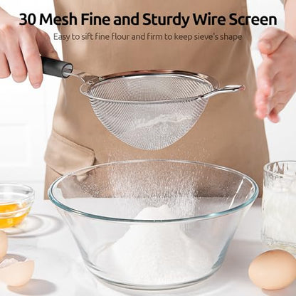U-Taste Fine Mesh Strainer, 18/8 Stainless Steel Sieve 30 Mesh, M/Black - color: (2) Black, size: M-4.73in