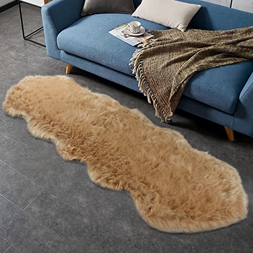 duduta Beige Faux Sheepskin Runner Rugs 2x6 ft, Fluffy Fur Couch Covers - color: Beige, size: 2' x 6'