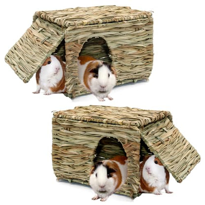 BWOGUE Large Guinea Pig Grass House, Guinea Pig Hideout 2 Pack Straw Hut - size: 2 PACK