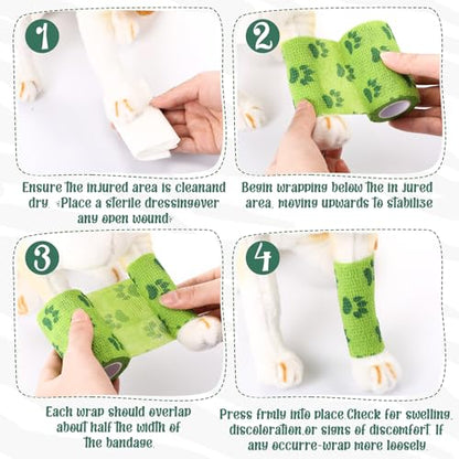 Geiserailie 6 Rolls No Chew Bandage for Dogs Self Adhesive Non-Woven Bitter Bandage Wrap for Dogs' Legs Paws Wounds Cats Animal, Green(3 Inches X 5 yd) - size: 3 Inches X 5 yd