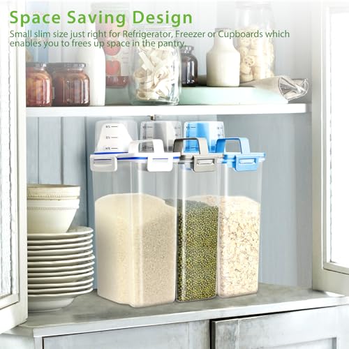 Viretec Rice Airtight Storage Container, 3 to 5Lbs Cereal Dry Food Flour Bin, Pet Dog Cat Food Dispenser with Measuring Cup, BPA Free Clear Plastic Kitchen and Pantry Organization Bin for Sugar - color: 3L/Grey