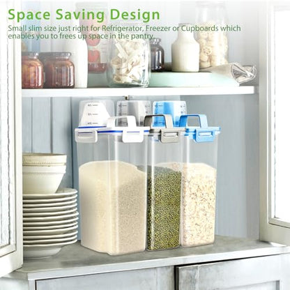 Viretec Rice Airtight Storage Container, 3 to 5Lbs Cereal Dry Food Flour Bin, Pet Dog Cat Food Dispenser with Measuring Cup, BPA Free Clear Plastic Kitchen and Pantry Organization Bin for Sugar - color: 3L/Grey
