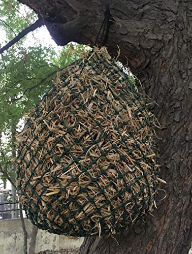 Majestic Ally 2 Pcs 1.25”x1.25” Holes Ultra Slow Feed 40” Very Sturdy Hay Net with Bottom Ring for Goat, Sheep and Livestock Simulatr grazing, Reduces Waste (Hunter Green) - color: Hunter Green