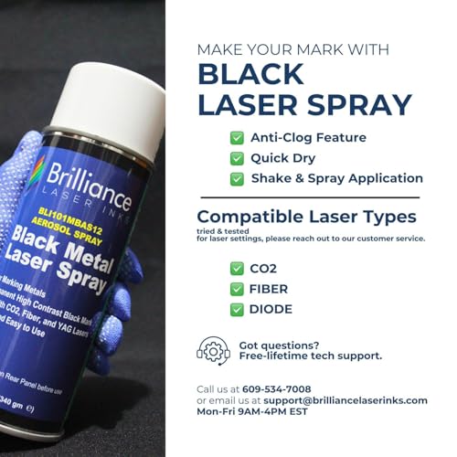 Brilliance Laser Inks 12 Oz Laser Marking Spray - Black, Permanent High Contrast Metal Marker Aerosol for Fiber, YAG, Diode, and CO2 Laser Engraver Machine, BLI101 - color: 1 Pcs