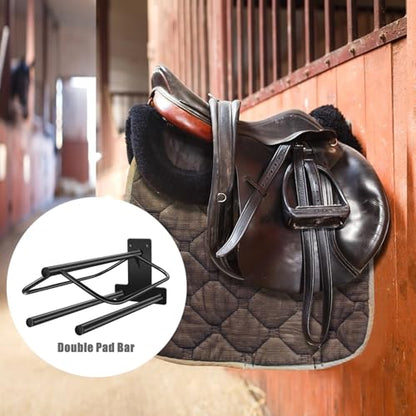 4 Sets Wall Mounted Saddle Rack With Double Pad Bar - Heavy Duty Stand for English and Western Saddles - 23.8x12.6x7.5 Inches - style: Two Bar-4PCS