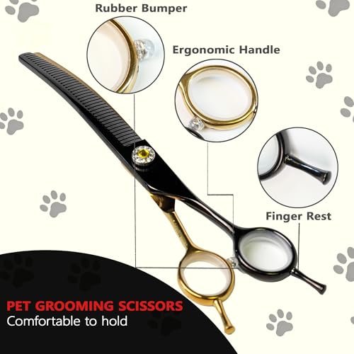 7" Curved Thinner Dog Scissor, Curved Fluffer Scissors, 42 Teeth - size: Curved Fluffer