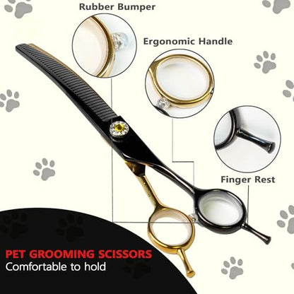 7" Curved Thinner Dog Scissor, Curved Fluffer Scissors, 42 Teeth - size: Curved Fluffer
