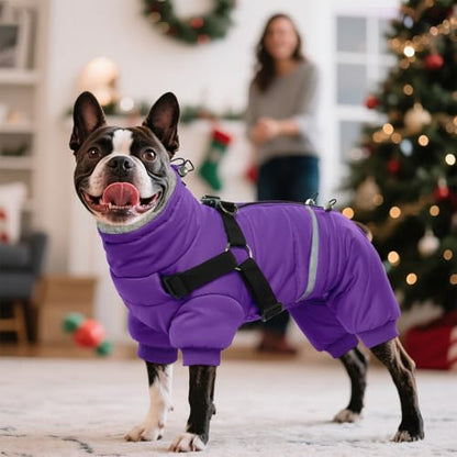 BRKURLEG Purple Dog Coat with Harness, Dog Winter Jacket, Dogs Onesie Body Warm Jackets, Small Dogs Winter Coats Reflective Windproof Warm Cold Weather Coats, Pet Waterproof Jackets, M - color: Purple, size: Medium