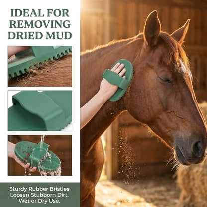 Horse Brush Set, 2 Pack Large Rubber Curry Comb, Horse Grooming Brush & Deshedding Tool for Short Haired Dogs, Flexible Pet Bathing Massage Comb Rubber for Loose Hair & Mud Removal, Green, 5.7"x3.7"