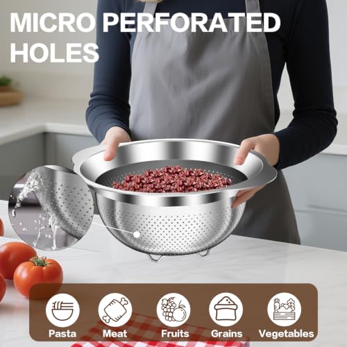 Large Strainers and Colanders, Big Stainless Steel Colanders for Kitchen, Stainless Steel Strainer Set of 3 (7 QT, 6 QT, 5 QT) for Draing Pasta Spaghetti Fruit Vegetable - size: 5+6+7QT