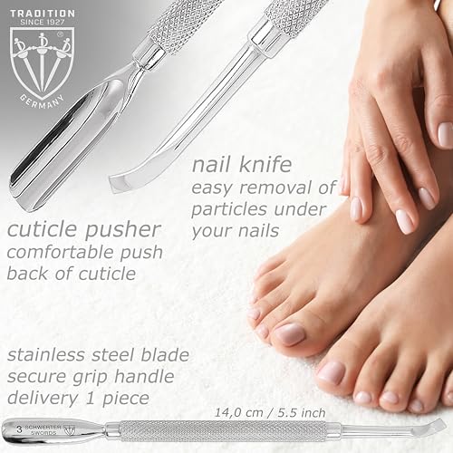 3 Swords Germany - Brand Quality Cuticle Knife Trimmer Remover Cutter (1pc.) and Cuticle Pusher Scratcher (1 pc.) Made in Germany - color: Cuticle Remover and Cuticle Pusher
