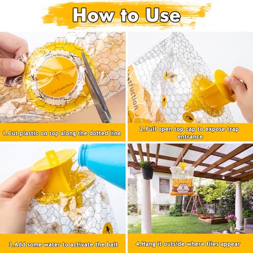 6 Fly Traps Outdoor, Big Fly Bag with Bait Disposable Hanging, Fly Hunter Repellent Control Catcher Killer, Ranch Stable Horse Farm Fly Trap for Barn, Farm, Mosquito, Bug, 6Pack-A2