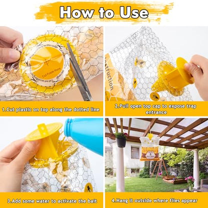 6 Fly Traps Outdoor, Big Fly Bag with Bait Disposable Hanging, Fly Hunter Repellent Control Catcher Killer, Ranch Stable Horse Farm Fly Trap for Barn, Farm, Mosquito, Bug, 6Pack-A2
