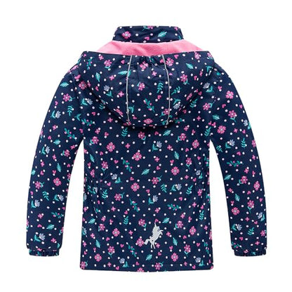 Girls Rain Jacket Kids Hooded Raincoat Windbreaker with Fleece Lining - color: 2910, size: 4